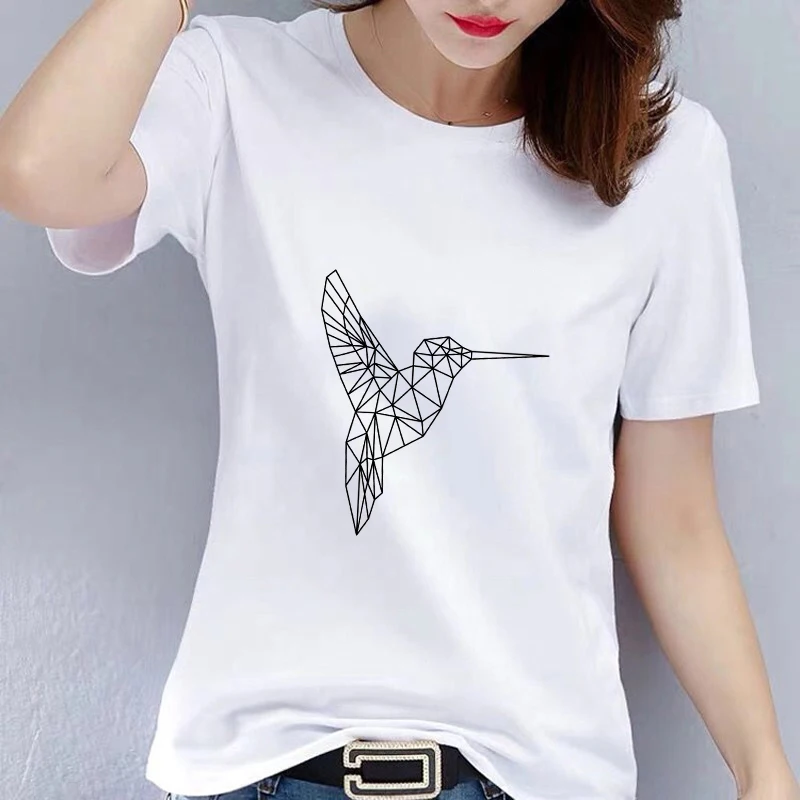 

Fashion Casual T-shirt Geometric Graphic T-shirt Woodpecker T-shirt Unisex Fashion Trend Black and White T-shirt