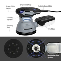 WORKPRO 300W Random Sander with Variable Speed Random Orbit Sander with 10PC sandpaper Dust exhaust and Hybrid dust canister 2