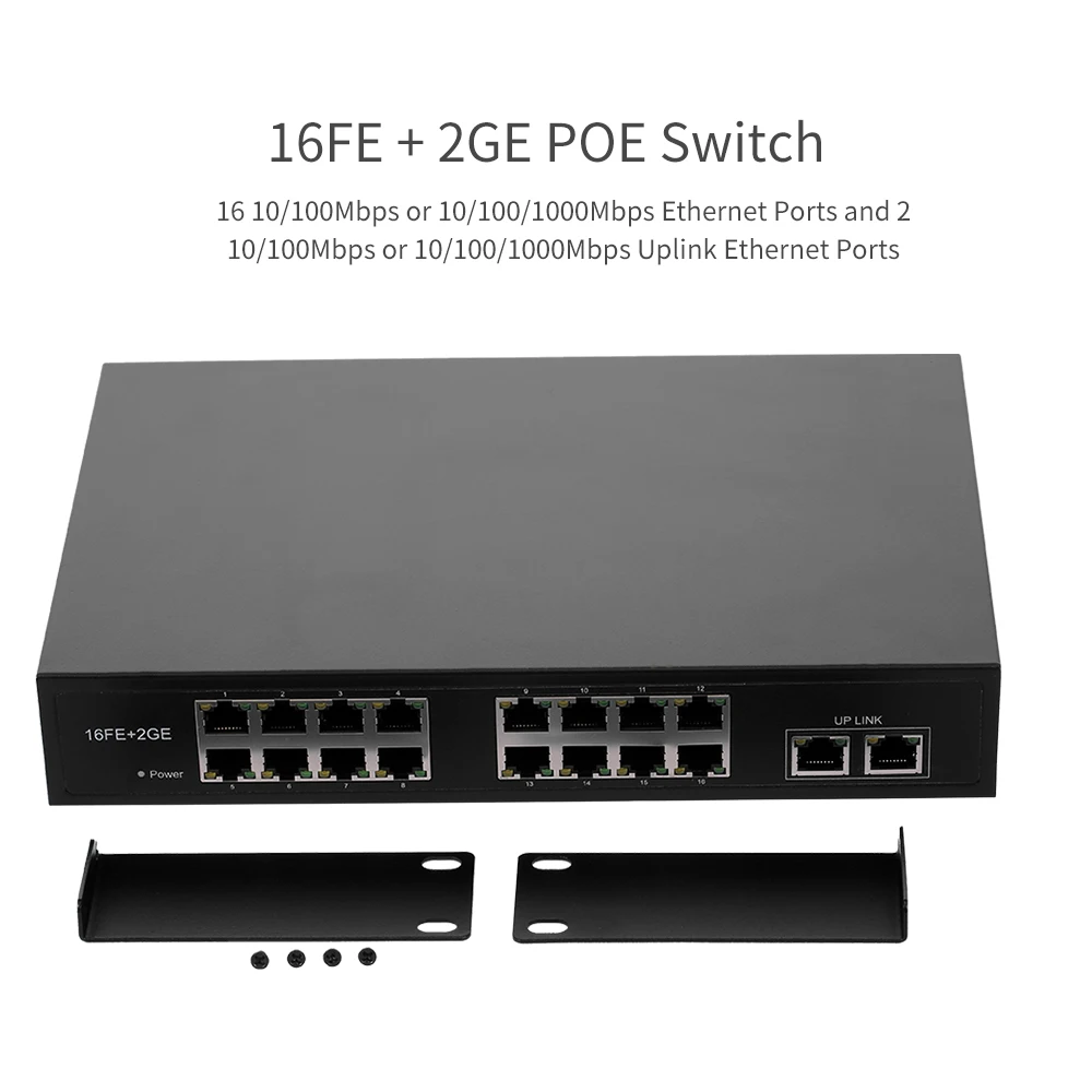 Коммутатор POE BZQN 16FE + 2GE с 16 портами хаб 2 гигабитными Uplink стандарта IEEE 802.3af питание