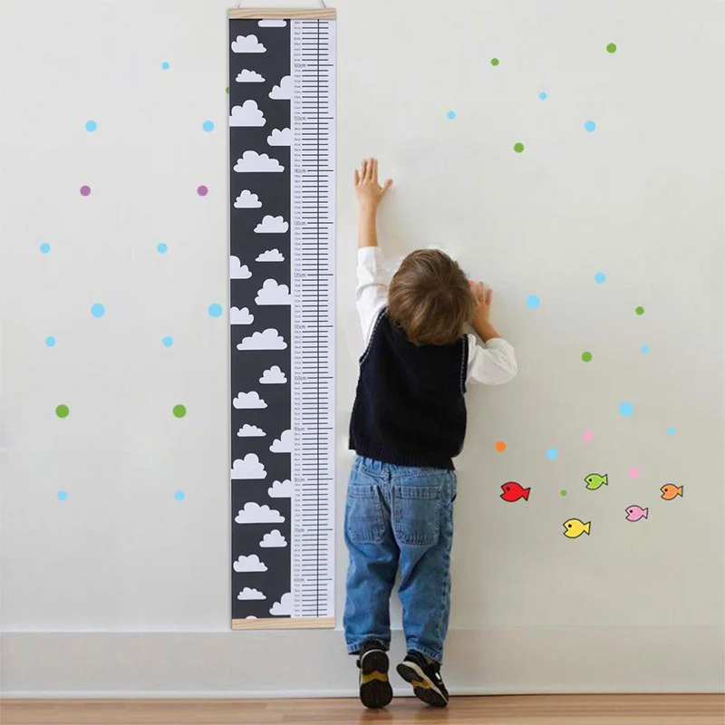 50-170CM Kids Height Growth Chart Gauge Cute Cloud Wood Frame Wall Hangings Height Meter Measurement Ruler Nursery Room Decor