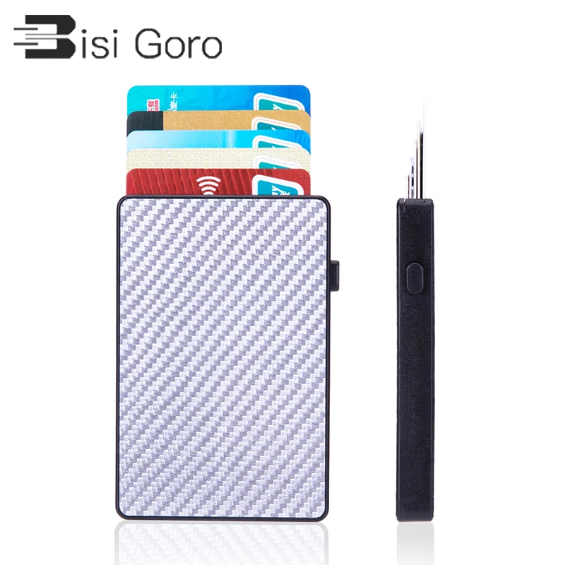 

BISI GORO Smart Business Card Holder 2020 Touch Carbon Slim Wallet RFID Protector de tarjeta de cr dito Button Card Case Male