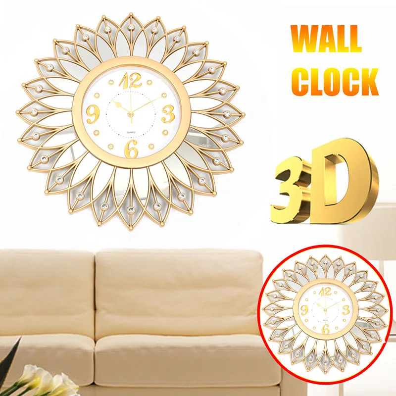 Новые 3D металлические, металлические художествхудожеств, настенные часы, цветочные, шелковые часы, круглые ретро римские винтажные большие немые декоративные часы для дома и офиса