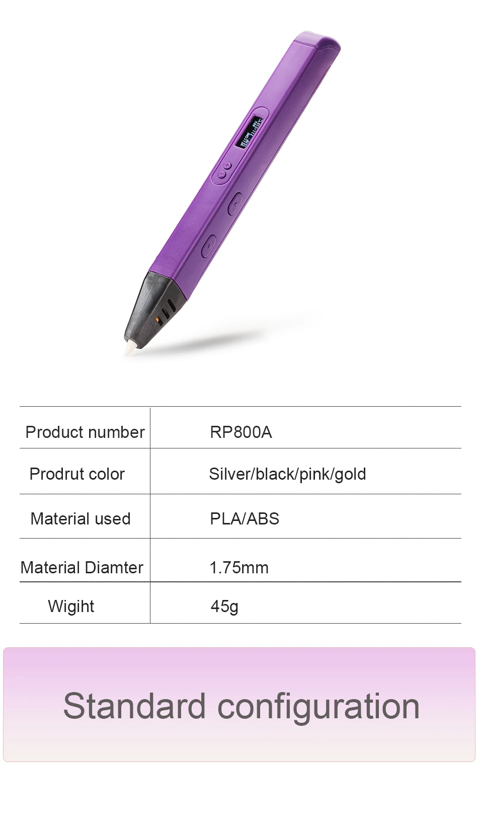 Weiyu Аутентичные RP800A 3D Ручка 3d печать pen-3d 1,75 мм pla нити рождественские подарки+ живопись картина+ 5 В 2A usb адаптер