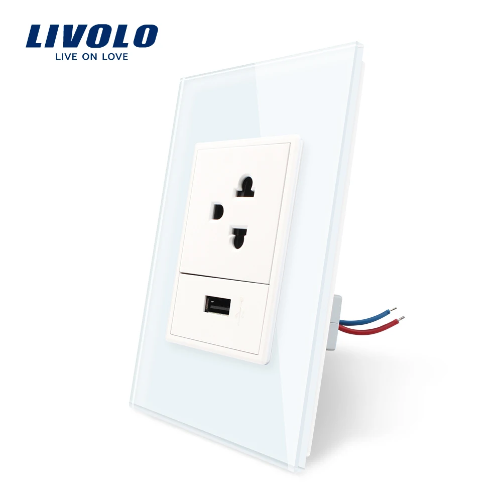

Livolo US Standard 1 gang US & USB socket, Crystal Glass Panel, 110~250V Wall Power Outlet, standard 16A,without logo