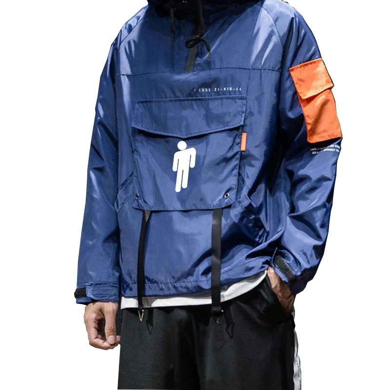 

Mens Hoodie Pullover Wind-proof Hoodies Pockets Harajuku style Printed Sweatshirts Casual Hip Hop Loose Riobbon Jacket