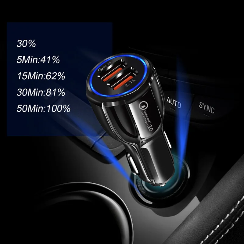 Быстрая зарядка 3,0 Автомобильное зарядное устройство двойной USB порт быстрое автомобильное зарядное устройство адаптер автомобильный прикуриватель для Xiaomi iPhone samsung планшет