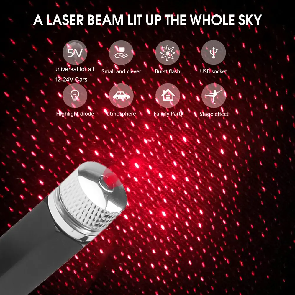 Мини USB светодиодный автомобиль атмосфера Звездное лазерный проекционный светильник Авто декоративная интерьерная стенная панель светильник крыши звезда светильник для автомобилей 12 V-24 V