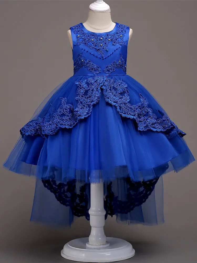 It's Yiya/Платья с цветочным узором для девочек; элегантные пышные платья для причастия; кружевные Детские Вечерние платья с бантом; цвет синий, белый, розовый, красный; 584