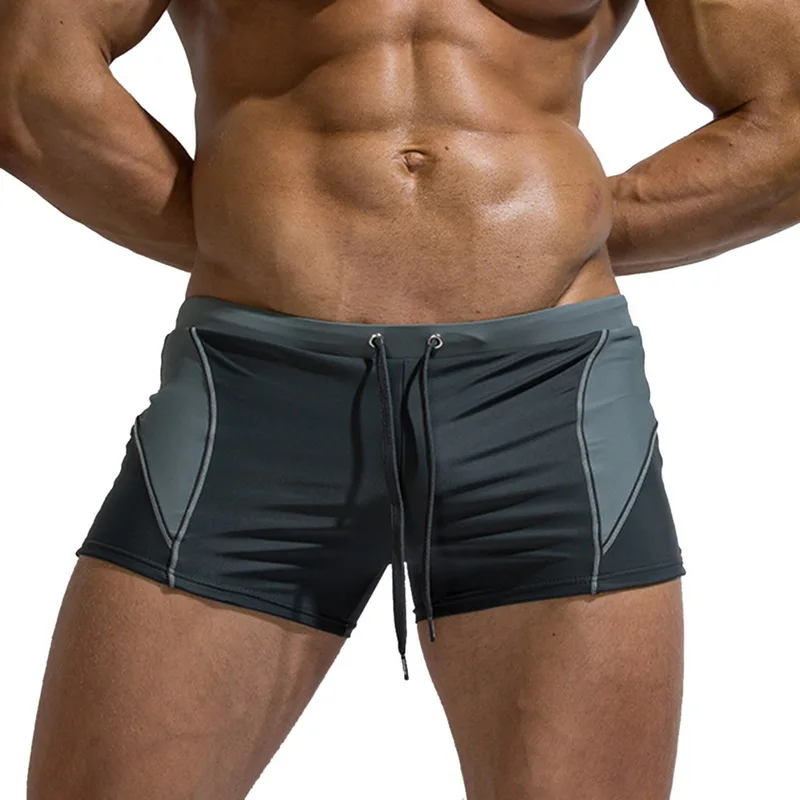 MJARTORIA, мужские летние шорты для плавания, быстросохнущие купальные костюмы, купальные костюмы с карманами и завязками - Цвет: Gray