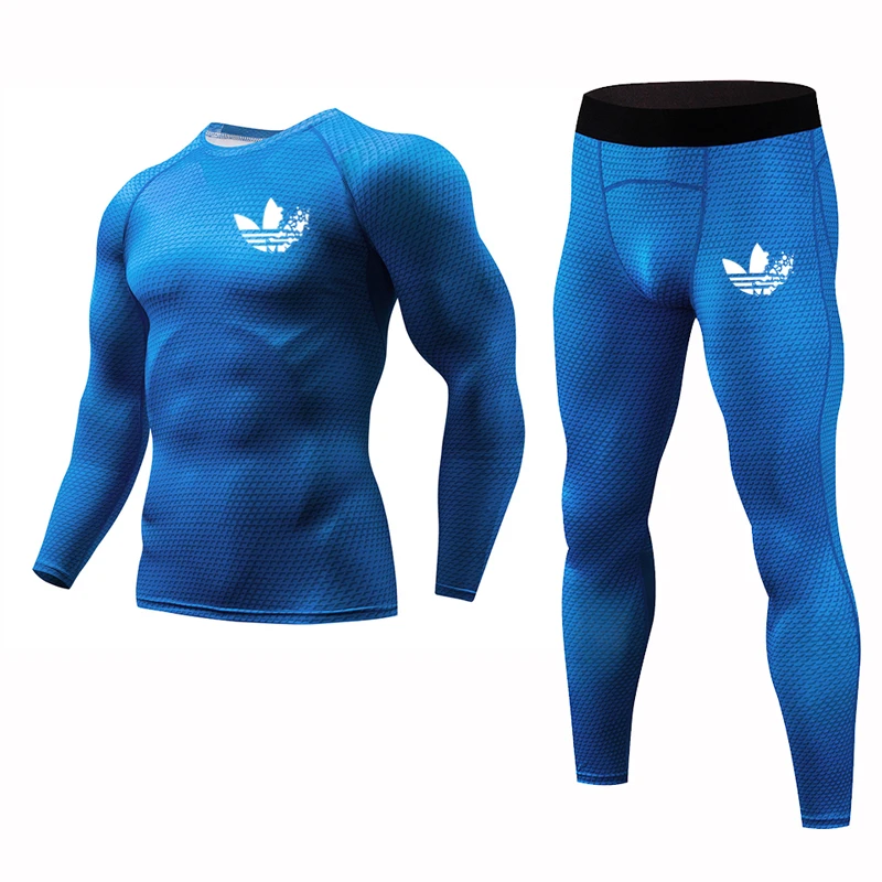 

Gym Fitness 3D Compression sets Men Long sleeve shirts+tight pants Two piece sets Workout Training tracksuits Running suits male
