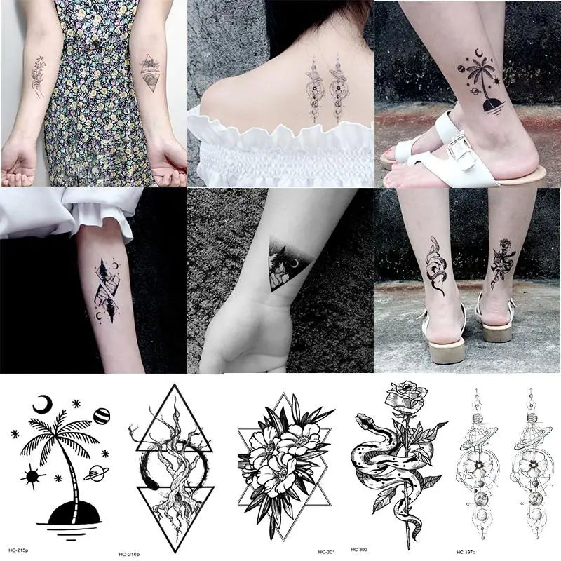 Временные татуировки для мужчин черный Цветочная расцветка с геометрическим