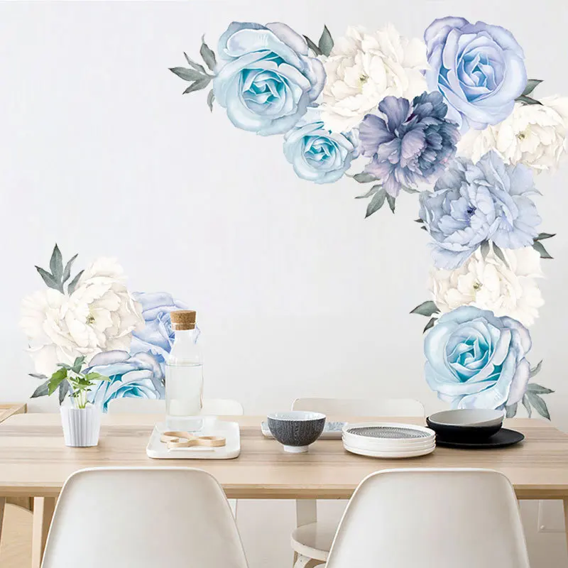 Элегантный синий пион цветок сочетание стикер стены ТВ фон стены гостиной спальни домашний декор высокое качество стикер s