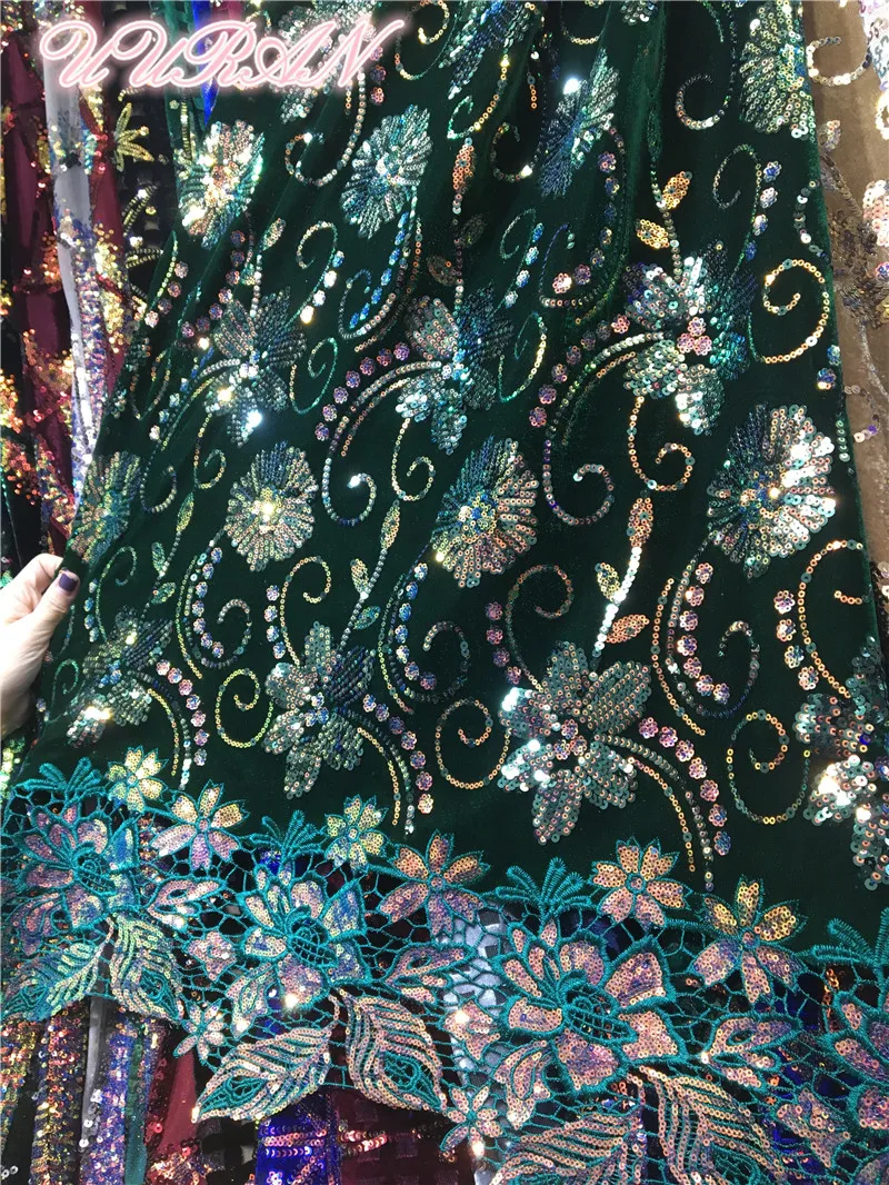 5 ярдов блестки вышивка французский чистая кружевная ткань Зеленый Африканский бархат кружевная ткань для сексуального платья