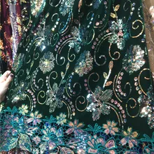 5 ярдов блестки вышивка французский чистая кружевная ткань Зеленый Африканский бархат кружевная ткань для сексуального платья