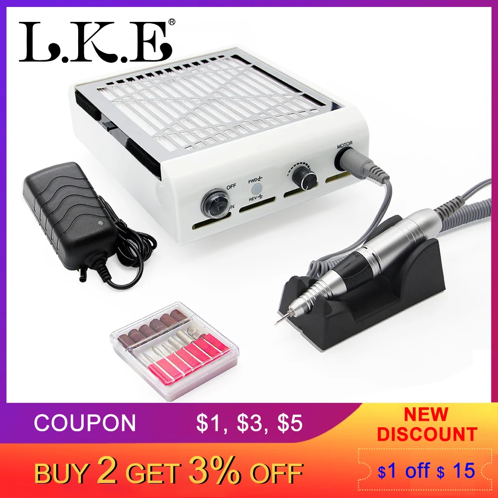 

LKE 60W 2-IN-1 35000RPM Nail Drill Machine & Nail Vacuum Cleaner Manicure With Powerful Fan Manicure Pedicure Nail tools