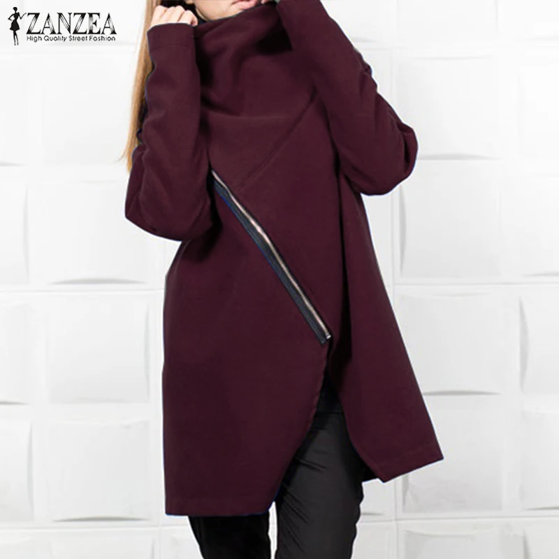 Best  2019 Women Fleece Outwear ZANZEA Fashion Long Sleeve Jackets Winter Zipper Turtleneck Sweatshirt Co