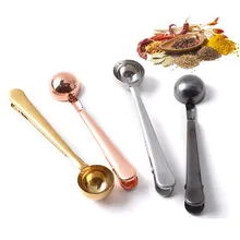Nordic dois-em-um colher de café de aço inoxidável clipe de vedação quantidade de tempero de leite espresso em pó colher de cozinha acessórios de ouro