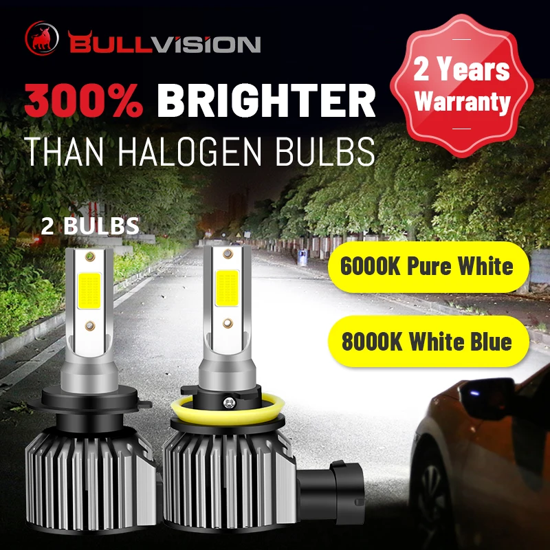 Светодиодные фары BULLVISION H7 9005 лм H11 H4 HB3 HB4 9006 6000 H8 H9 8000K Автомобильные