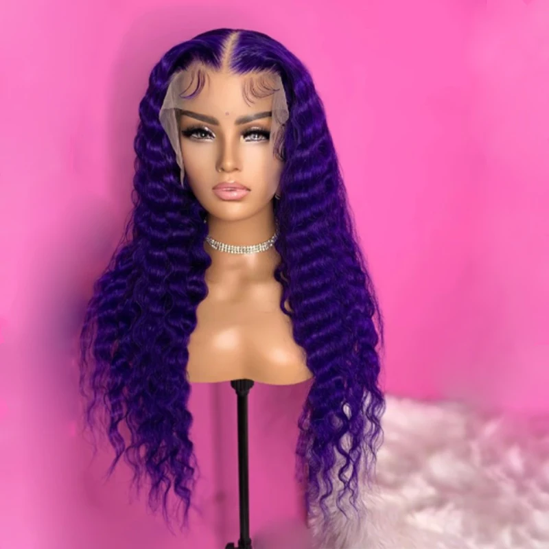 

Dark Purple Synthetic Wigs for Women Soft Deep Wave Synthetic Lace Front Wig Cosplay Drag Queen Wigs