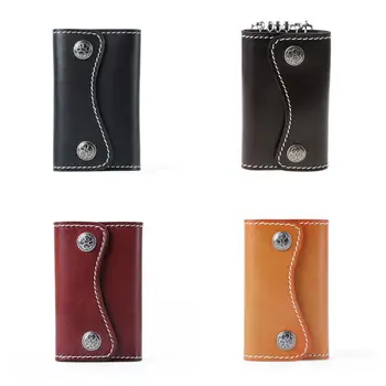 

Portable Leather Keychain Key Wallet 6 Hook Button Closure with Card Holder