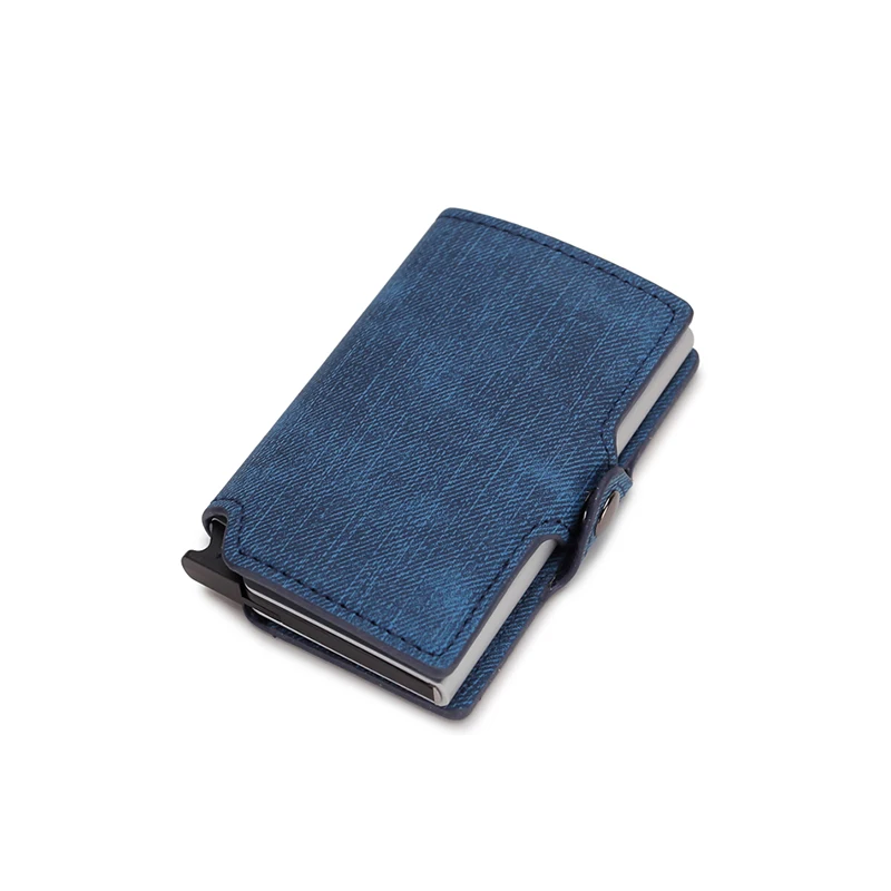 DIENQI карбоновые держатели для карт, кошелек, мужской кожаный чехол для карт, карманная сумка, металлическая RFID Защитная банковская карта, визитница для кредитных карт - Цвет: Blue
