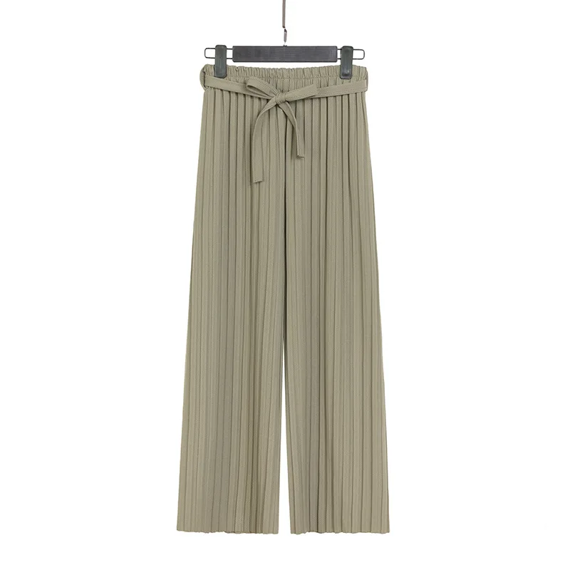 

Pleated High Waist Trousers Mujer Solid Color Ankle-length Pant Korean Style Casual Wide Leg Pants Oversize 2019 New Pants Women