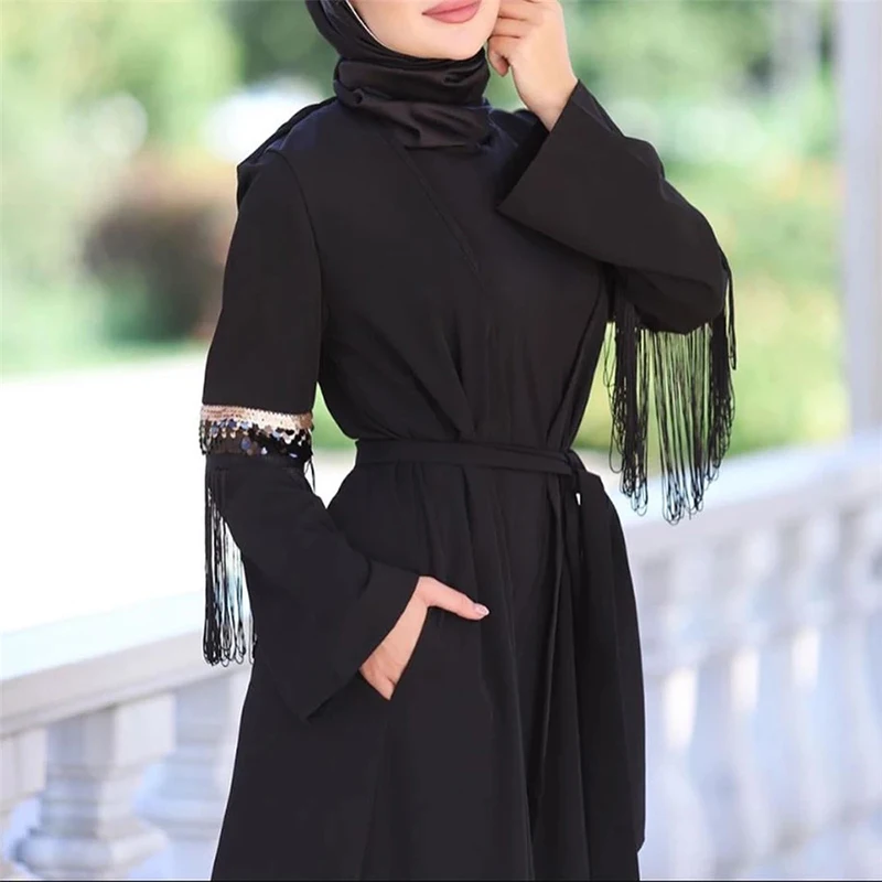 Открытый кардиган черный Дубай Abaya кимоно хиджаб мусульманское платье женская