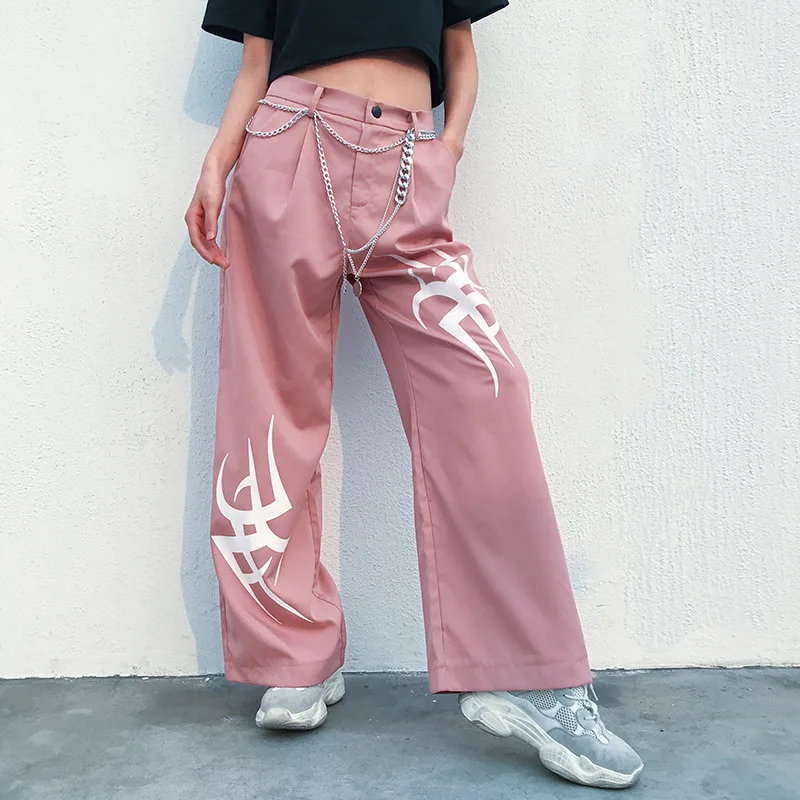 

Ladies Wide Leg Trousers Summer Fashion Clothes Bottoms High Waist Print Casual Pants Women 2020 Black Pink Loose Soft Wear Pant