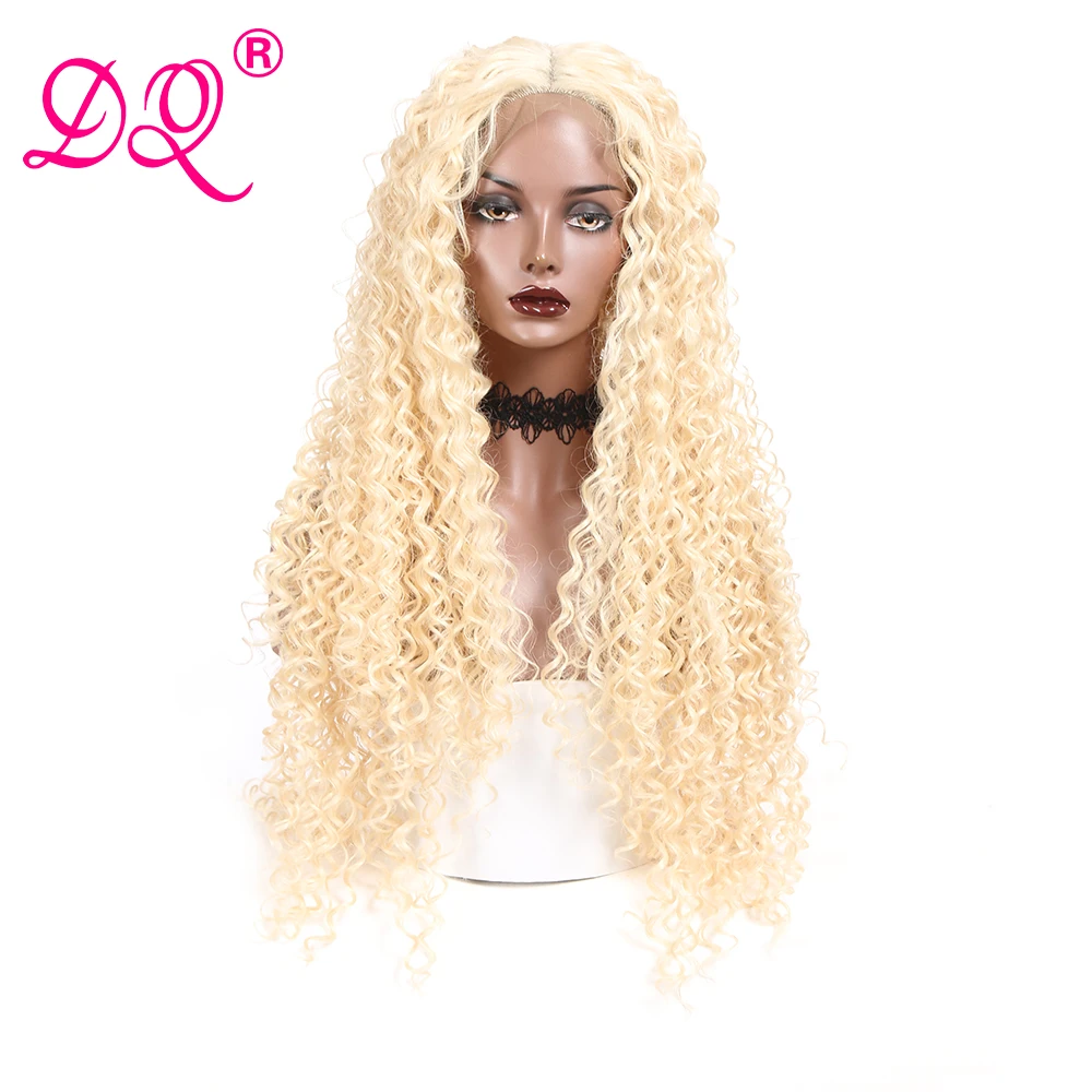 Dq Blonde Synthetic Lace Front Wig Ombre Wig Long Kinky Curly Wigs