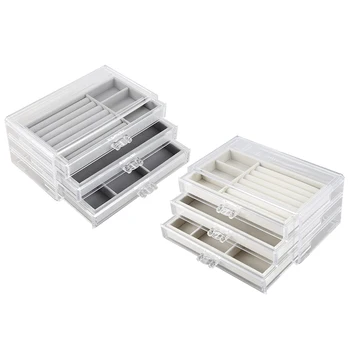 

3 Layers Acrylic Jewelry Box Velvet Jewelry Display Casket Earrings Ring Boxes Cosmetic Storage Case Jewelry Organizer Gift Box