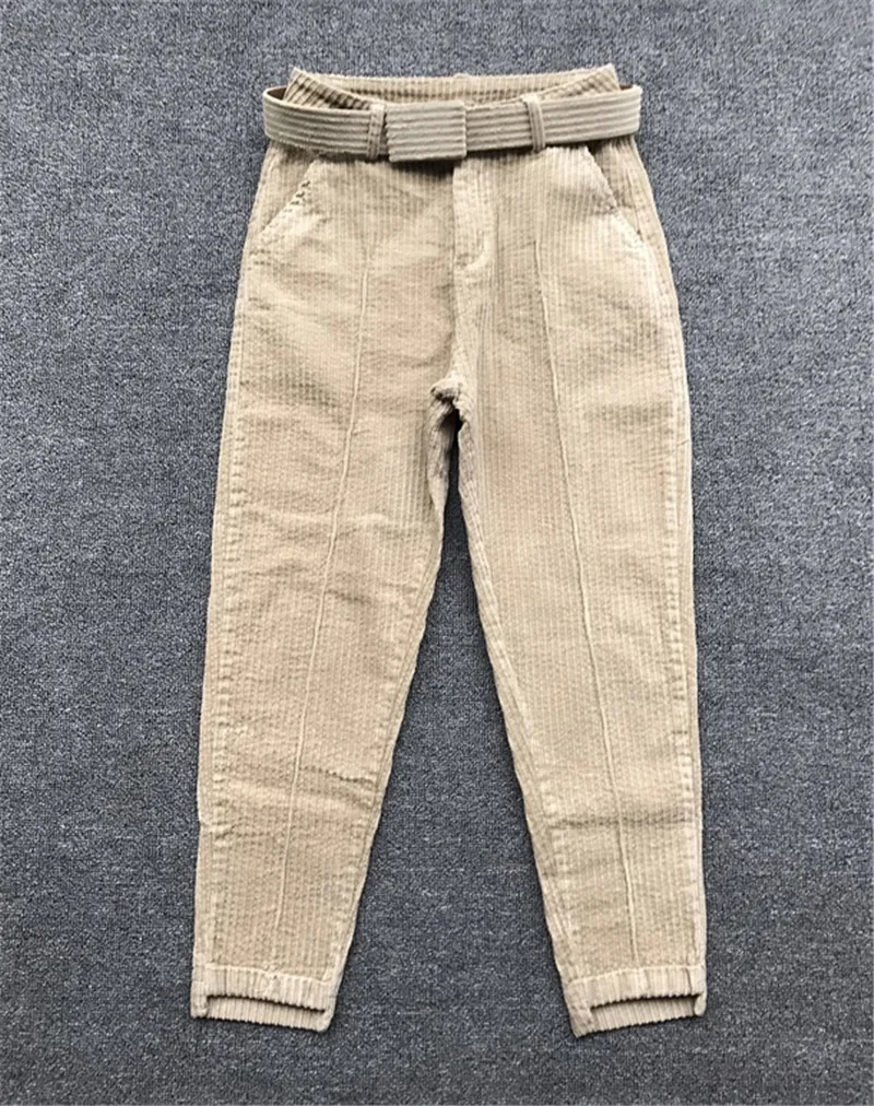 Новые вельветовые штаны-шаровары для женщин с поясом Белый хаки осень-зима брюки для женщин высокое качество повседневные вельветовые брюки для женщин C6012