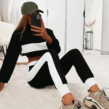 

Women's 2020 Winter Set Fashion Womens Leisure Long Sleeve Patchwork Sweatshirt +pantsTwo-Piece Outfit tuta sportiva donna Q1