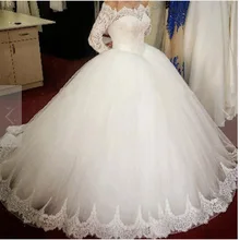 Высококачественное свадебное платье с длинным рукавом и вырезом лодочкой, бальное платье со шлейфом, свадебное платье, кружевное платье De Mariee, настоящая фотография, свадебное платье