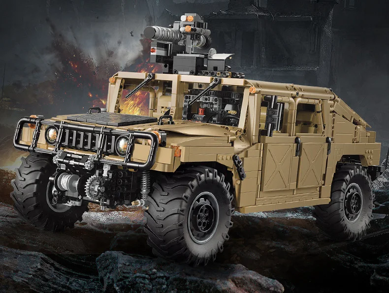 Technisches modernes Militärfahrzeug im Maßstab 1:8, 4 x 4, gepanzertes Humvee ORV-Baustein, Baumodell, Ziegelauto, Spielzeug für Geschenke – Detail 1