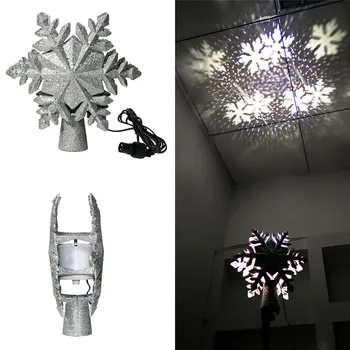 

New Glitter Star LED Christmas Tree Ornament Tree Topper With Built-in Rotating Snowflake Projector Laser Christmas