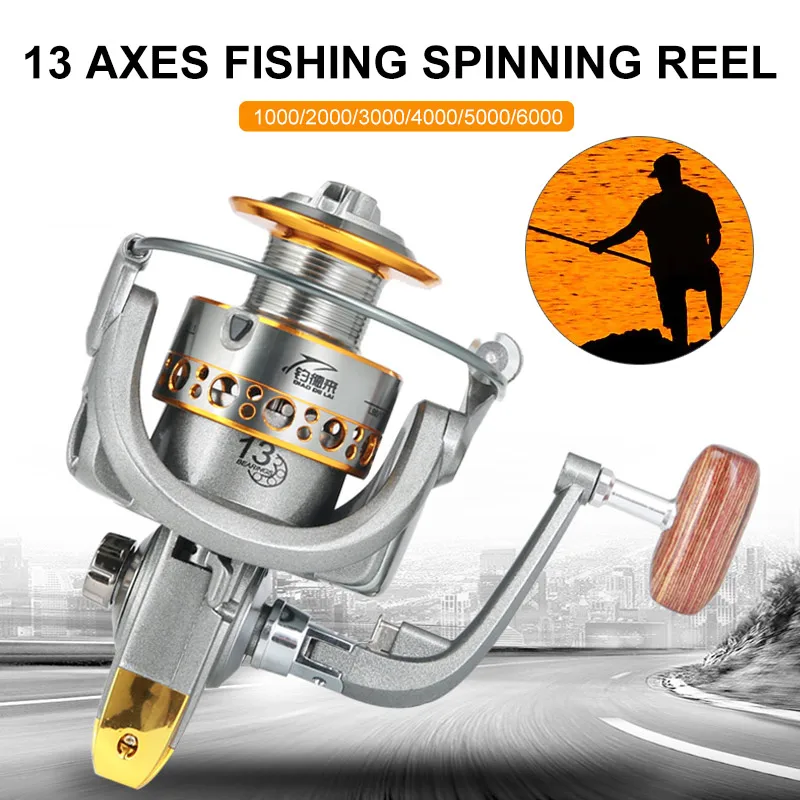 

Spinning Wheel Gray Gold Metal Road Fishing Reel 13BB Spool Gear Fishing Wheel Alloy