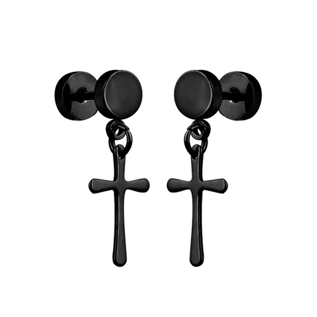 pair Punk Black-color Multiple Styles Stainless Steel Stud Earrings For Men and Women Street Pop Hip Hop Gothic Ear Jewelry
