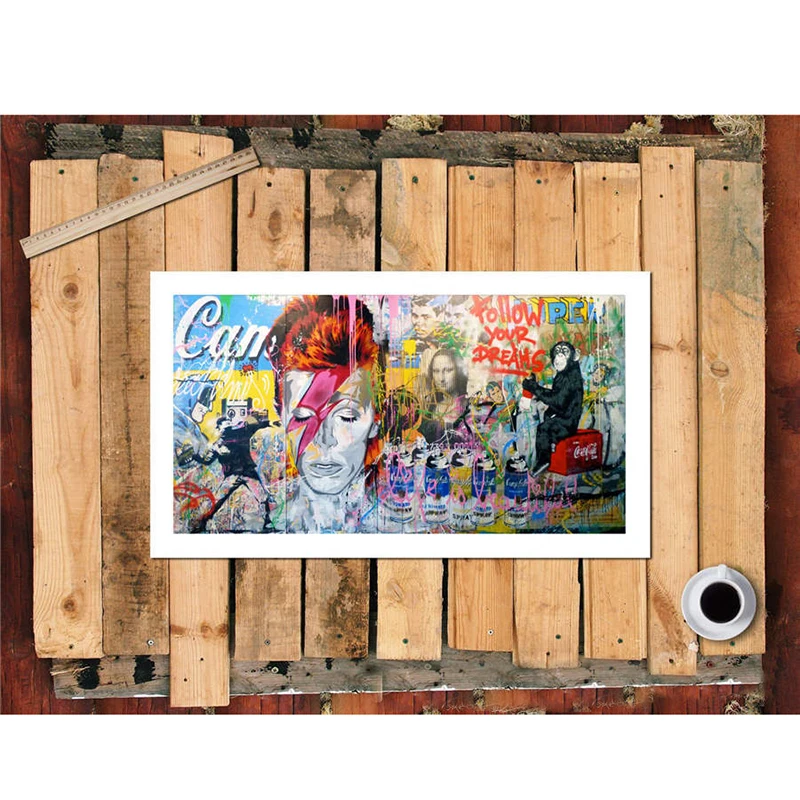 Billig Gorilla Mona Lisa Mixed Graffiti Leinwand Malerei Banksy Wand Kunst Poster Und Drucke Wand Bilder Für Wohnzimmer Decor