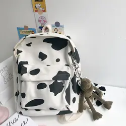 New Fashion Young Girls School Book Bags Cow Pattern Women Canvas Travel Backpack All Match Female Simple Double Shoulder Bags
