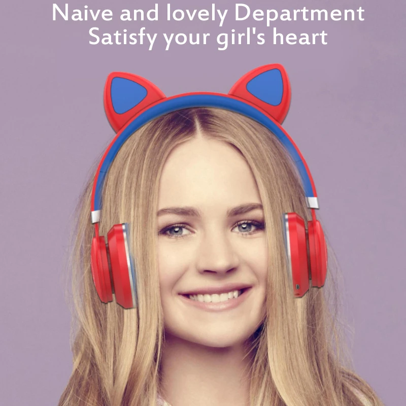LED Headphones Bluetooth 5 0 Cat Ear Headset Stereo Music Player Earbuds Support TF Card Wired Wireless Headphones with Mic
