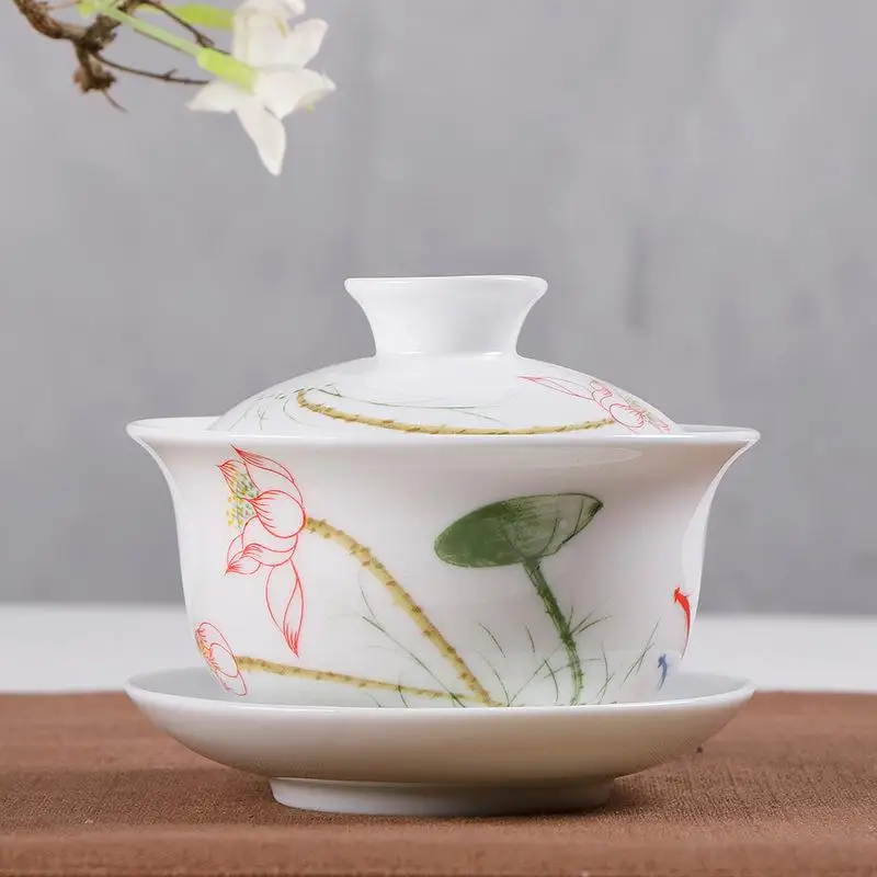 

China Gai Wan Handpainted Tea Set White Porcelain Gaiwan Set Porcelain Pot Set For Travel Kettle Ceramics Teacups Tea Tureen