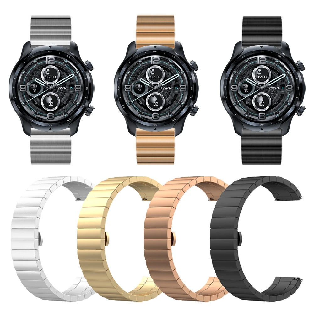

Metal butterfly buckle Strap For TicWatch Pro 3 GPS Smart Watch stainless steel band Bracelet Watchband Replaceable Accessorie