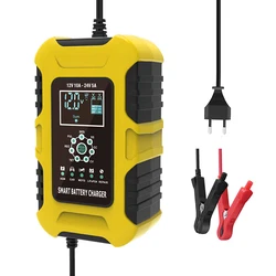 Chargeur de batterie pour voiture et moto, 12V, 10a, 24V, 5a, réparation d'impulsions à 7 segments, avec affichage LED, pour Agm Gel LiFePo4 humide 