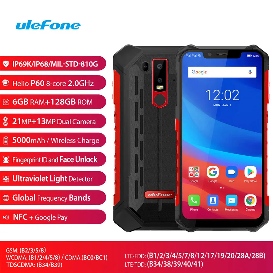 Ulefone Armor 6 6," Android 8,1 Водонепроницаемый 6 ГБ 128 ГБ Otca-core Helio P60 распознавание лица Беспроводная зарядка две камеры NFC мобильный телефон