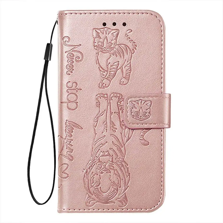 RoseGold Кожаный флип-чехол с 3D кошкой и тигром для huawei P30 P20 Pro mate 30 Lite P Smart Z Y7 Prime Honor 9X20 Pro 8A 10i Y6 - Цвет: RoseGold