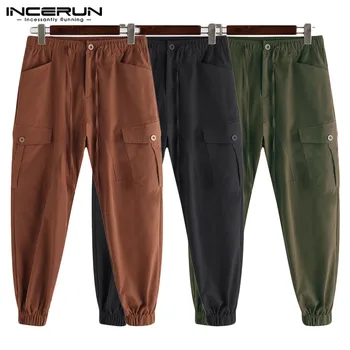 

INCERUN Men Cargo Pants Drawstring Loose 2020 Multi Pockets Trousers Men Chic Fashion Joggers Solid Casual Sweatpants Plus Size