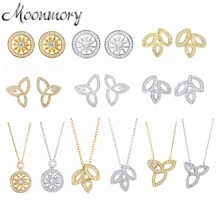 Moonmory, 925 пробы, серебро, три листа, кристалл, CZ Циркон, серьги-гвоздики,, рождественские Женские аксессуары, серьги, модное ювелирное изделие