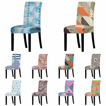 

Geometry Print Chair Cover Dining Floral Elastic Chair Covers Polyester Spandex Stretch Europe Style Anti-dirty Removable