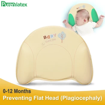 

Purenlatex Newborn Baby Prevent Flat Head Plagiocephaly Cartoon Embroide Shaping Pillow 0-12Months Memory Foam Neck Support