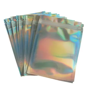 

5Pcs Iridescent Zip lock Bags Cosmetic Plastic Laser Iridescent Bags Makeup Bags Laser Mini Aluminum Foil Zip Lock Bags
